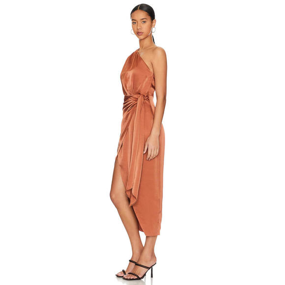 MISHA Brooks Satin Midi Dress one shoulder Copper size XS New $378 msrp - Picture 3 of 8